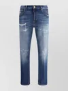 Pt Torino Blue Five Pocket Jeans With Rips And Logo Patch On The Back In Denim Man
