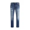 Pt Torino Blue Five Pocket Jeans With Rips And Logo Patch On The Back In Denim Man