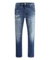 Pt Torino Blue Five Pocket Jeans With Rips And Logo Patch On The Back In Denim Man In Blue
