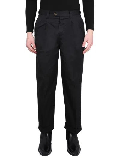 Pt Torino Relaxed-fit Black Pants With Button And Zipper Closure