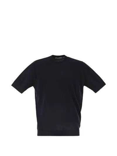 Pt Torino Cotton Knit T-shirt With Ribbed Finishes In Black