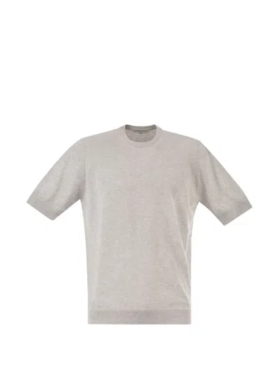 Pt Torino Cotton Knit T-shirt With Ribbed Finishes In Gray