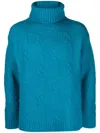 Pt Torino Roll-neck Cable-knit Jumper In Blue