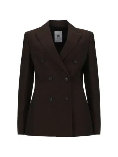 Pt Torino Romy Linen And Cotton Fine Plain Weave Brown Light Jacket With Front Closure And Side Pockets In Ble In Burgundy