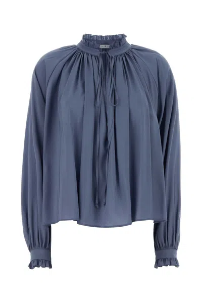 Pt Torino Ruched Cotton-viscose Shirt In Blue