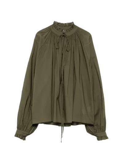 Pt Torino Ruffled-trim Pleated Blouse In Green