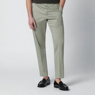 Pt Torino Sage Green Cotton-blend Trousers In Blue