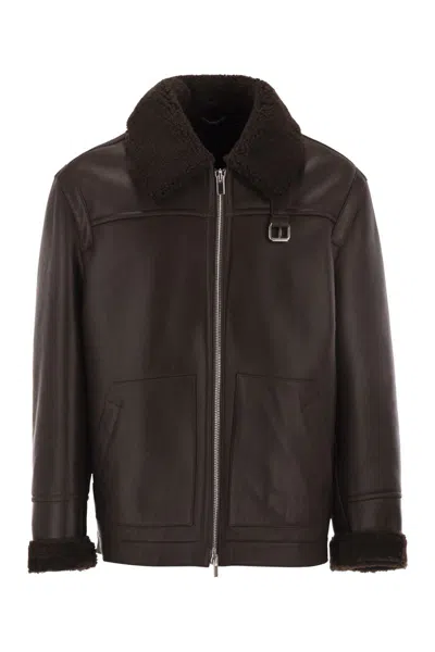 Pt Torino Shearling Aviator Jacket In Brown