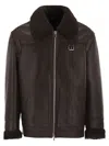 Pt Torino Shearling-trim Leather Jacket In Brown