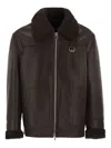 Pt Torino Shearling-trim Leather Jacket In Brown