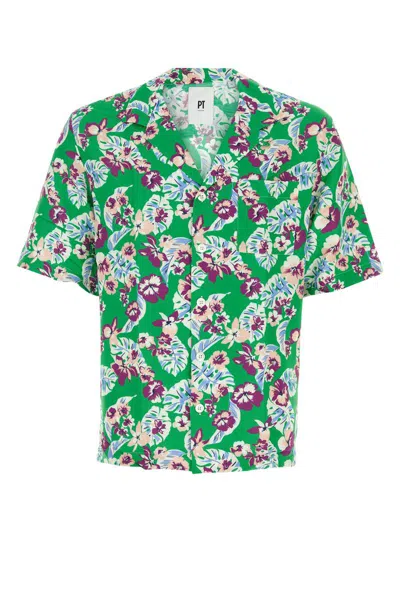 Pt Torino Shirt In Viscose And Linen Blend With Floral Print In 0430