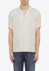 Pt Torino Cream Silk Blend Striped Shirt In White