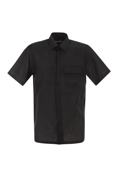 Pt Torino Short-sleeved Linen Shirt In Natural Fabric