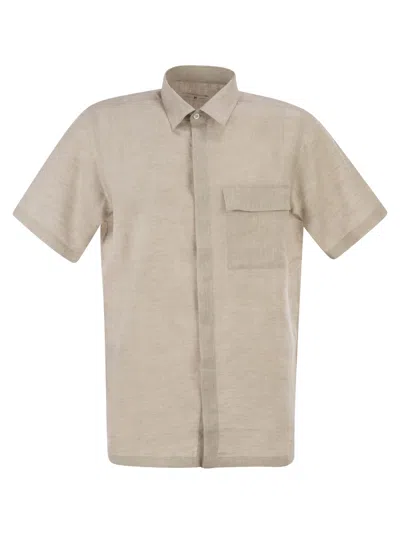 Pt Torino Short-sleeved Linen Shirt In Natural Fabric In Neutral