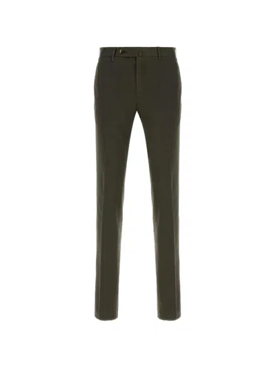Pt Torino Dark Brown Stretch Cotton Blend Silkochino Pant In Green