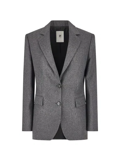 Pt Torino Single-breasted Notched-lapels Blazer In Gray