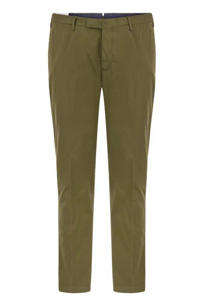 Pt Torino Skinny Trousers In Cotton And Silk In Green