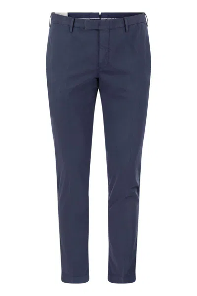 Pt Torino Skinny Trousers In Cotton And Silk In Night Blue