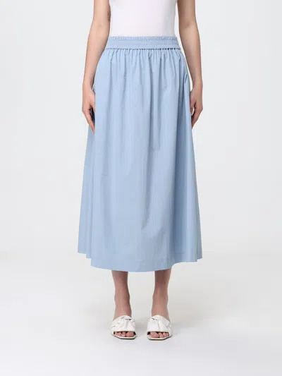 Pt Torino Cotton Poplin Midi Skirt In Blue