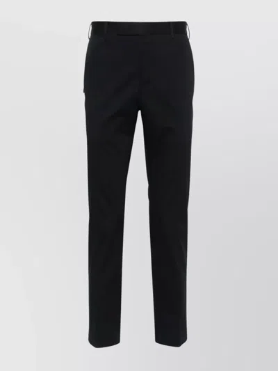 Pt Torino Slim Feathered Cotton Twill Trousers In Black