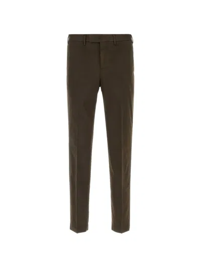 Pt Torino Stretch Cotton Trousers Front And Back Pockets In Brown
