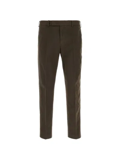 Pt Torino Stretch Cotton Trousers Back Pockets Belt Loops In Brown