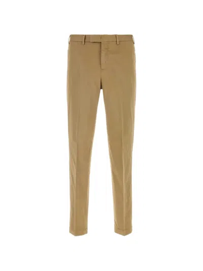 Pt Torino Stretch Cotton Tailored Trousers Belt Loops Pockets In Brown