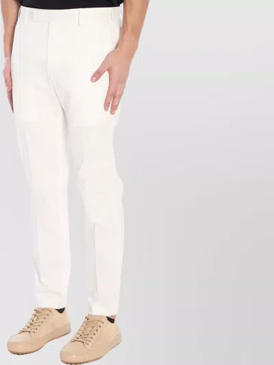 Pt Torino Slim Fit Cotton Blend Trousers With Pockets In White