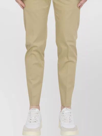 Pt Torino Slim Fit Cotton Trousers With Belt Loops In Neutral