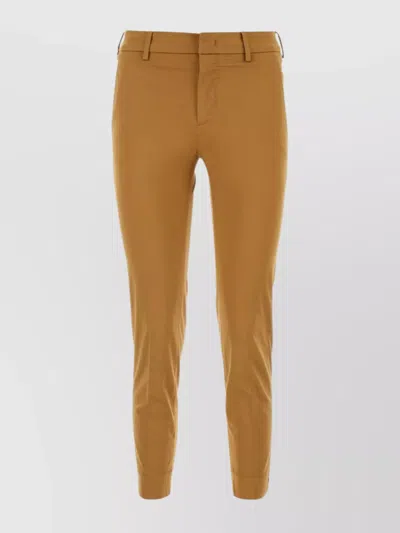Pt Torino Slim Fit Cropped Length Trousers With Belt Loops In Brown
