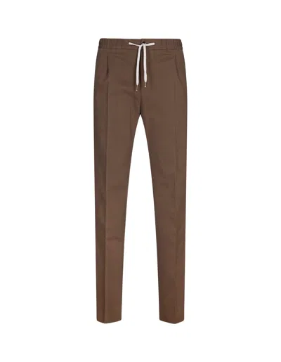 Pt Torino Slim Fit Drawstring Trousers In Brown Cashmere Blend