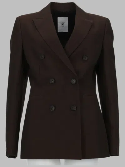 Pt Torino Slim Fit Jacket In Linen And Cotton In Brown