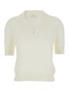 Pt Torino White Polo With V-neck And Short Sleeves In White