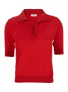 Pt Torino Red Polo With V-neck And Short Sleeves In Virgin Wool Woman In Red
