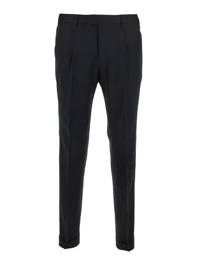 Pt Torino Slim-fit Virgin Wool Pants With Hidden Front Closure In Black