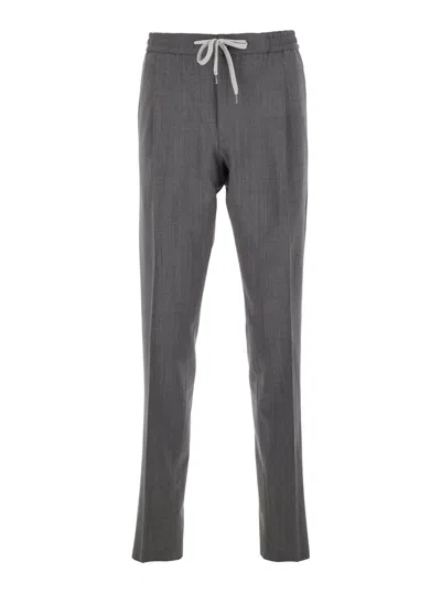 PT TORINO GREY TROUSERS WITH ELASTIC WAIST AND FRONT PLEATS IN VIRGIN WOOL MAN
