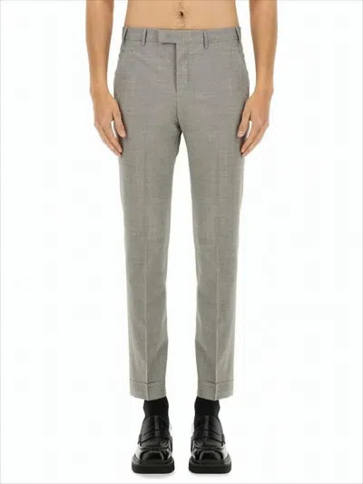 Pt Torino Straight Fit Light Grey Wool Blend Trousers In Gray