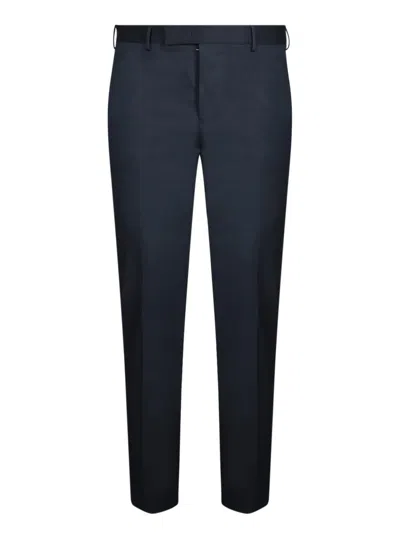 Pt Torino Straight Leg Blue Cotton Twill Trousers