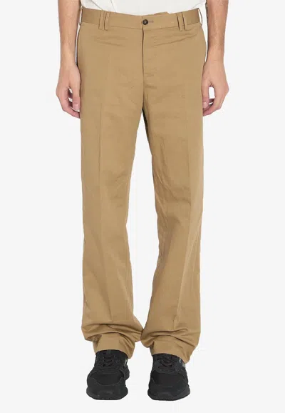 Pt Torino Straight Leg Trousers In Cotton And Linen In Brown