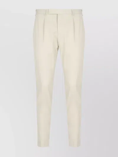 Pt Torino Straight Leg Cotton Trousers With Front Pleats In Neutral