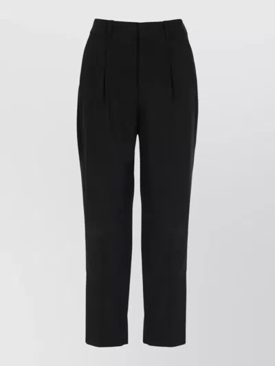 Pt Torino Straight Leg Cropped Pleated Cotton Pants In Black