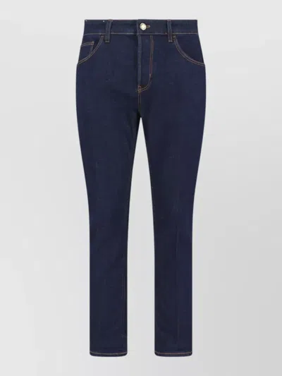 Pt Torino Straight Leg Trousers Contrast Stitching Belt Loops In Blue