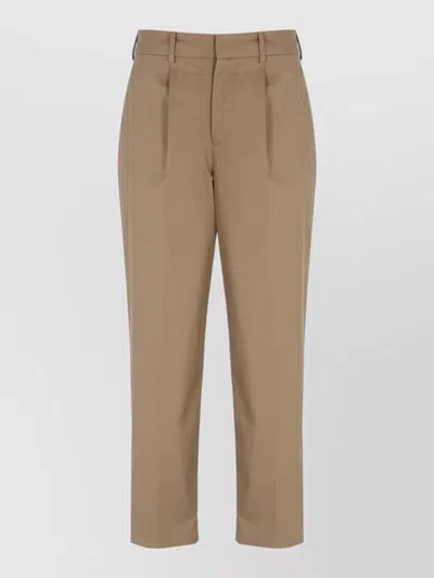 Pt Torino Straight Pleated Front Cotton Blend Pants In Brown