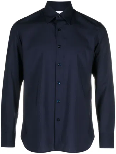 Pt Torino Straight-point Collar Wool Shirt In Blue