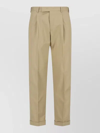 Pt Torino Straight Trousers Pleated Front Cuffed Hem Belt Loops In Nude
