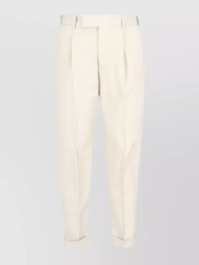 Pt Torino Straight Trousers With Belt Loops And Cuffed Hem In Beige
