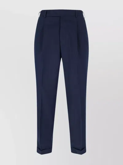 Pt Torino Straight Trousers With Belt Loops And Cuffed Hem In Blue