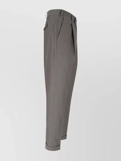 Pt Torino Straight Trousers With Belt Loops And Cuffed Hem In Gray