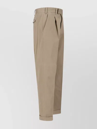Pt Torino Straight Trousers With Belt Loops And Cuffed Hem In Neutral