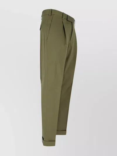 Pt Torino Straight Trousers With Cuffed Hem And Pleated Front In Green